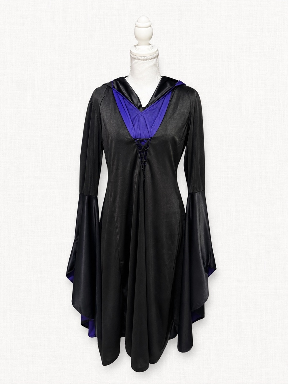 California Costumes Black Hooded Midi Dress with Purple Accents Witch